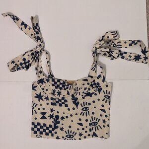 VRG Girl Blue & Cream Tie Strap Bustier Top - Size AU 12